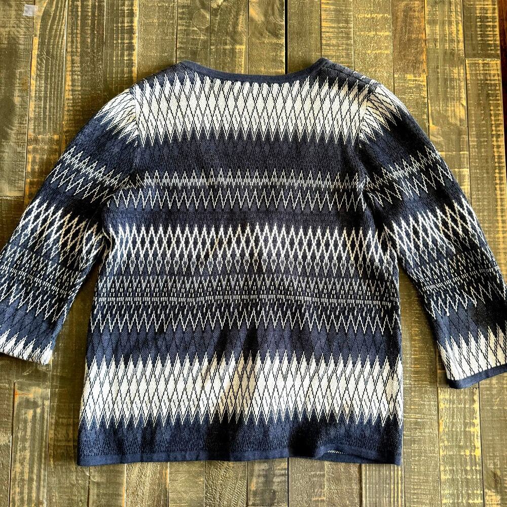 Pendleton Linen‎ Navy Blue Aztec Style Print One Button Cardigan Size S - Picture 2 of 8